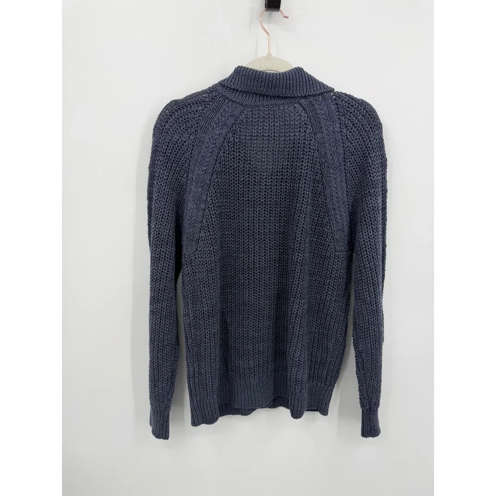 Garnet Hill isle Linen Cotton Shaker Knit relaxed Cardigan Women L Blue button